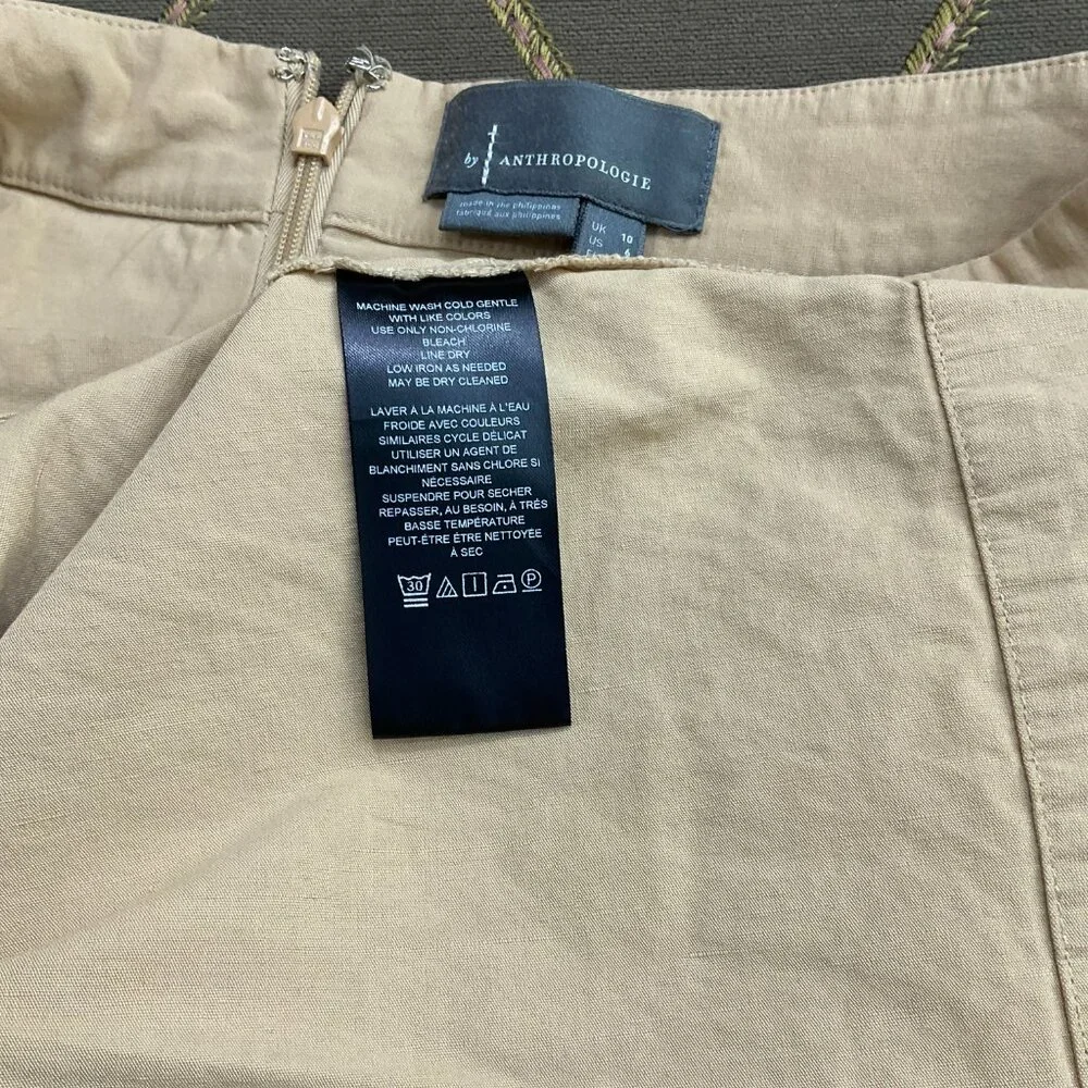 Anthropologie Skirt Linen Cotton Khaki Cream Toledo (6)